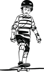 the vector sketch of the player on a skateboard