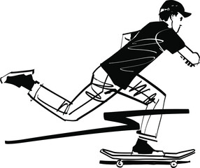 the vector sketch of the player on a skateboard - obrazy, fototapety, plakaty