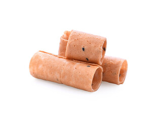 coconut biscuit rolls on white background, This Thai dessert is called 