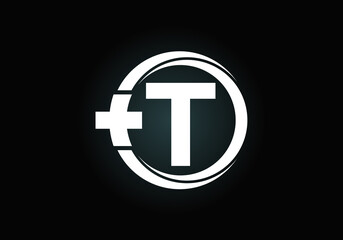 Initial T monogram alphabet in a circle with cross plus. Medical logo. Logo for pharmacy, clinic, medical or healthcare business, and company identity