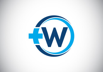 Initial W monogram alphabet in a circle with cross plus. Medical logo. Logo for pharmacy, clinic, medical or healthcare business, and company identity