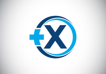 Fototapeta na wymiar Initial X monogram alphabet in a circle with cross plus. Medical logo. Logo for pharmacy, clinic, medical or healthcare business, and company identity