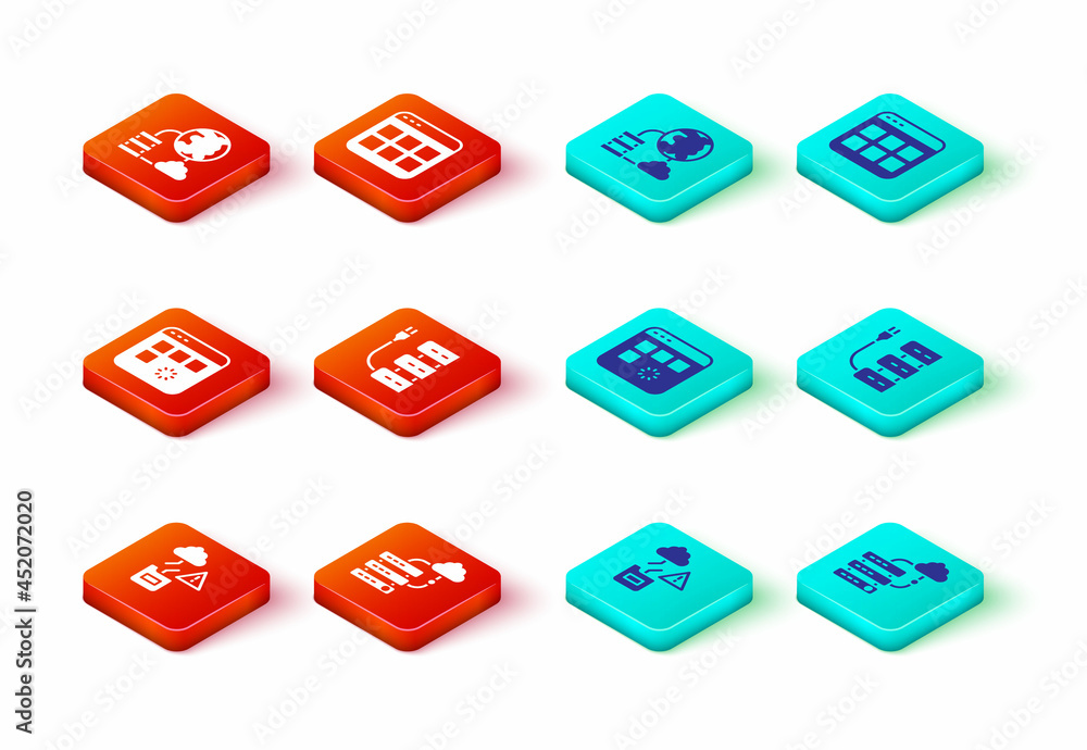 Poster set cloud technology data transfer, network cloud connection, loading window, server, browser files 