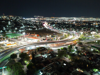Aerial night view of Queretaro's main roads