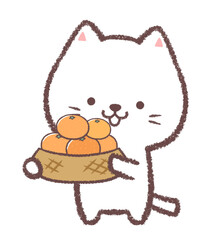 シロネコとみかんカゴ