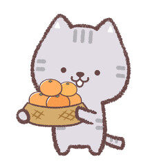 ネコとみかんカゴ