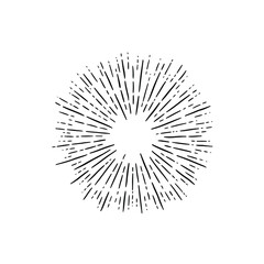 Linear drawing of rays of the sun in vintage style. Symbol of the sunburst. Vector illustration in retro style. 