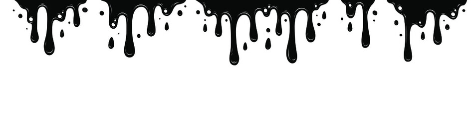 Dripping Paint Set. Liquid Drips. Black ink runs. Vector illustration isolated on white background.
