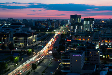 Kazakhstan, Nur-Sultan, July 2021: View of Saraishyk street from the 21st floor. High quality photo