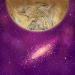 View of beautiful galaxy with yellow planet