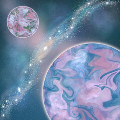 View of beautiful twin planet and stars