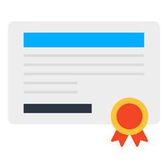 Paper with badge, flat design of certificate icon