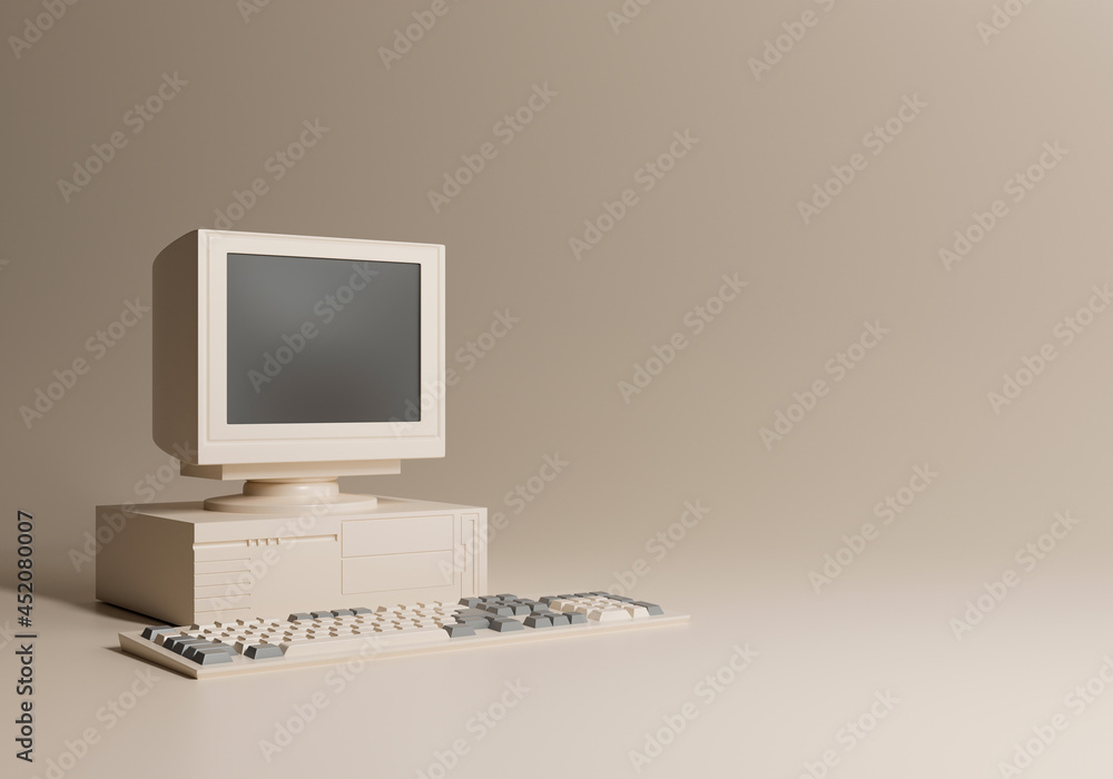 Aufkleber vintage computer mock-up with keyboard. 3d rendering