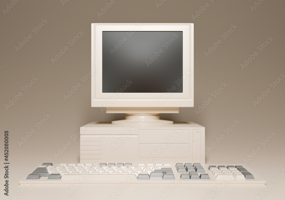 Fototapete vintage computer mock-up with keyboard. front view. 3d rendering