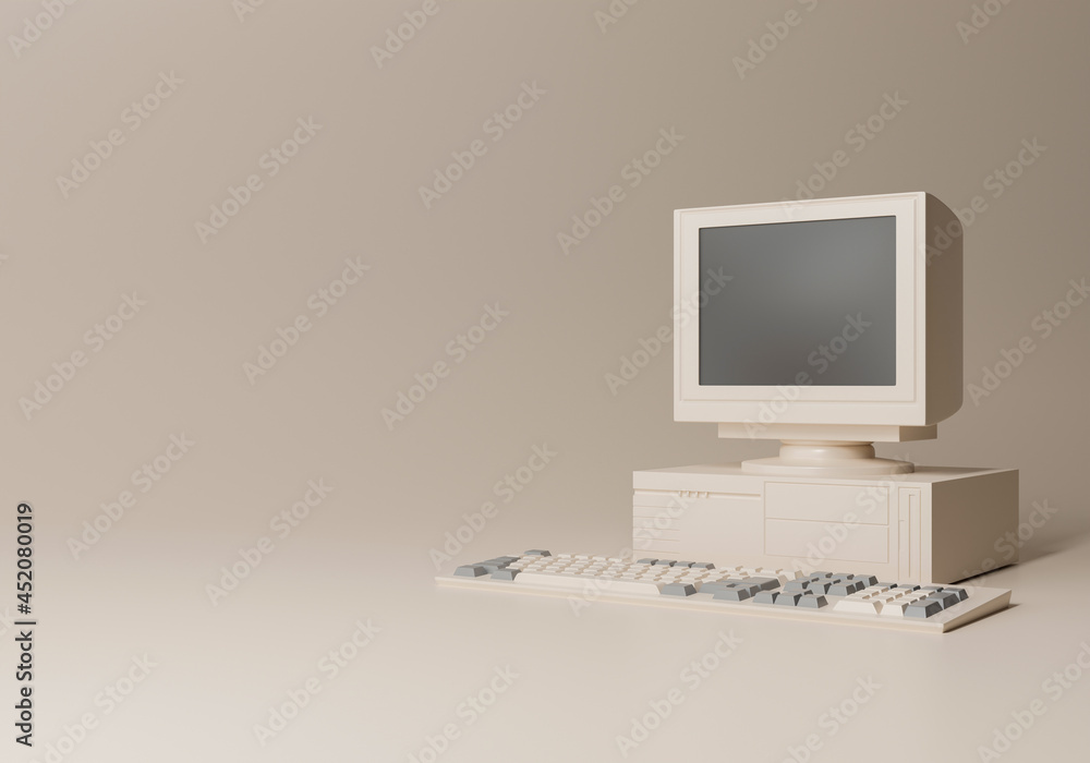 Fototapete vintage computer mock-up with empty space. 3d rendering