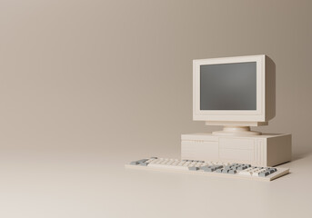 Vintage computer mock-up with empty space. 3d rendering