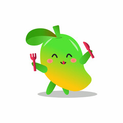 Mango fruit cartoon vector illustration with ready to eat expression
