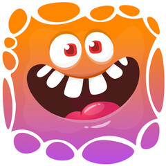 Funny cartoon monster character face expression. Illustration of cute and happy mythical alien creature. Halloween design