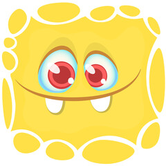Funny cartoon monster character face expression. Illustration of cute and happy mythical alien creature. Halloween design
