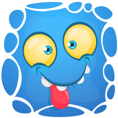 Funny cartoon monster character face expression. Illustration of cute and happy mythical alien creature. Halloween design