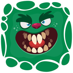 Angry cartoon monster character face expression. Illustration of cute and scary mythical alien creature. Halloween design