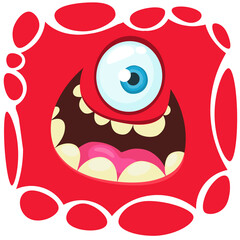 Funny cartoon monster character face expression. Illustration of cute and happy mythical alien creature. Halloween design