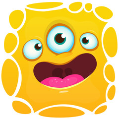 Funny cartoon monster character face expression. Illustration of cute and happy mythical alien creature. Halloween design