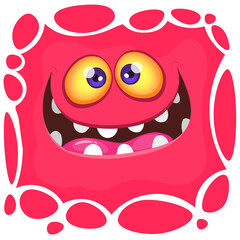 Funny cartoon monster character face expression. Illustration of cute and happy mythical alien creature. Halloween design
