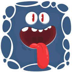 Funny cartoon monster character face expression. Illustration of cute and happy mythical alien creature. Halloween design