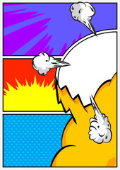 Pop Art page background. Comic book frame with colored place for text. Editable cartoon retro vector illustration drawing for advertising.