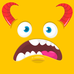 Funny cartoon monster character face expression. Illustration of cute and happy mythical alien creature. Halloween design