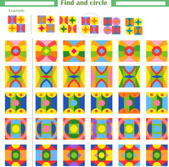  Logic game for children. Find and circle among the pictures on the right the one that matches the sample