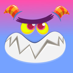 Funny cartoon monster character face expression. Illustration of cute and happy mythical alien creature. Halloween design
