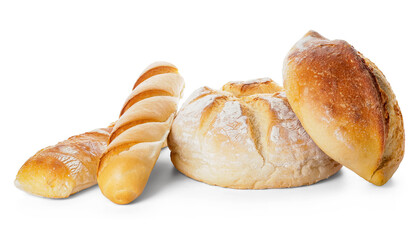 Assortment of fresh bread on white background