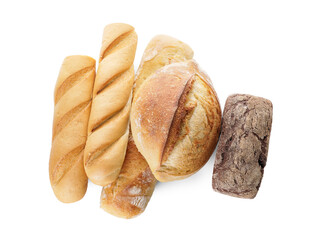 Assortment of fresh bread on white background