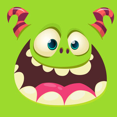 Funny cartoon monster character face expression. Illustration of cute and happy mythical alien creature. Halloween design