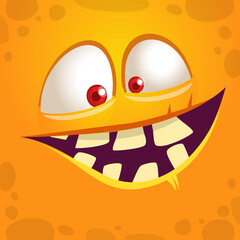 Funny cartoon monster character face expression. Illustration of cute and happy mythical alien creature. Halloween design