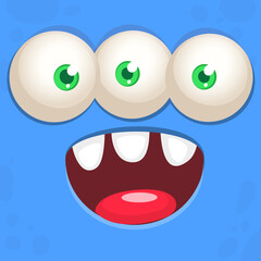 Funny cartoon monster character face expression. Illustration of cute and happy mythical alien creature. Halloween design