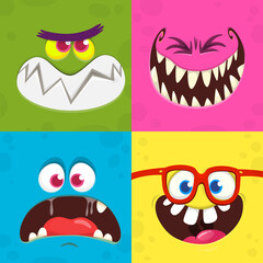 Funny cartoon monster faces. Illustration of  alien creature different expression. Halloween design. Great for party decoration or package design