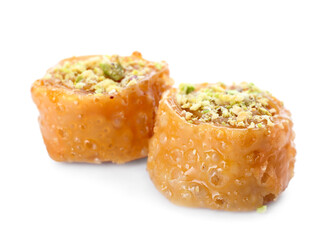 Delicious baklava on white background