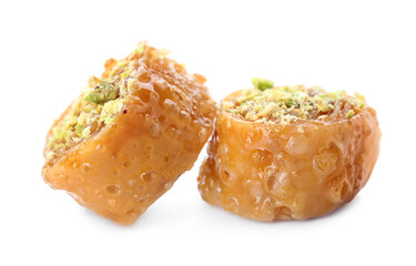 Delicious baklava on white background