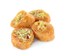 Delicious baklava on white background
