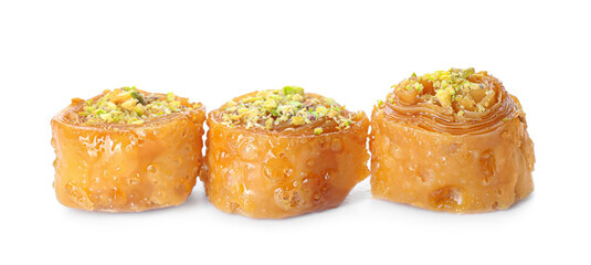 Delicious baklava on white background
