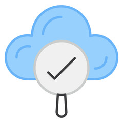 Cloud with magnifying glass, icon of search cloud