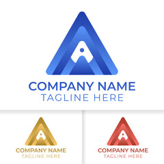 A triangle logo design. letter gradient a logo design with blue, yellow, and red gradient good for start up, media, technology, and agency with elegant and modern style