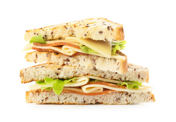 Tasty sandwiches on white background
