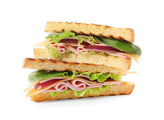 Tasty sandwiches on white background