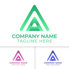 A triangle logo design. letter gradient a logo design with blue, yellow, and red gradient good for start up, media, technology, and agency with elegant and modern style