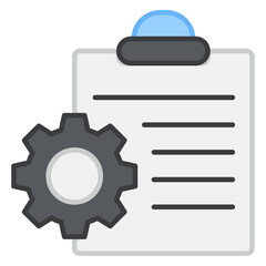 Clipboard paper with gear, flat design of document management