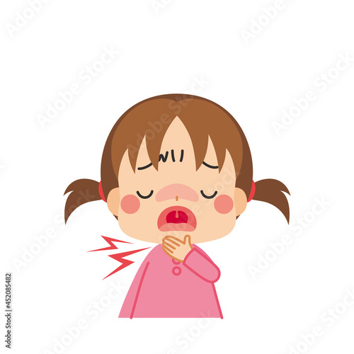 大きな口を開けて喉の痛みを訴えている可愛い小さな女の子のイラスト 白背景 クリップアート Character Wall Mural Charact ぽこたぽこ